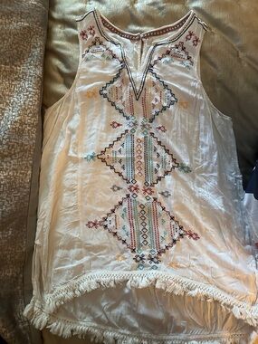 Knox Rose White Embroidered Fringe Boho Tank